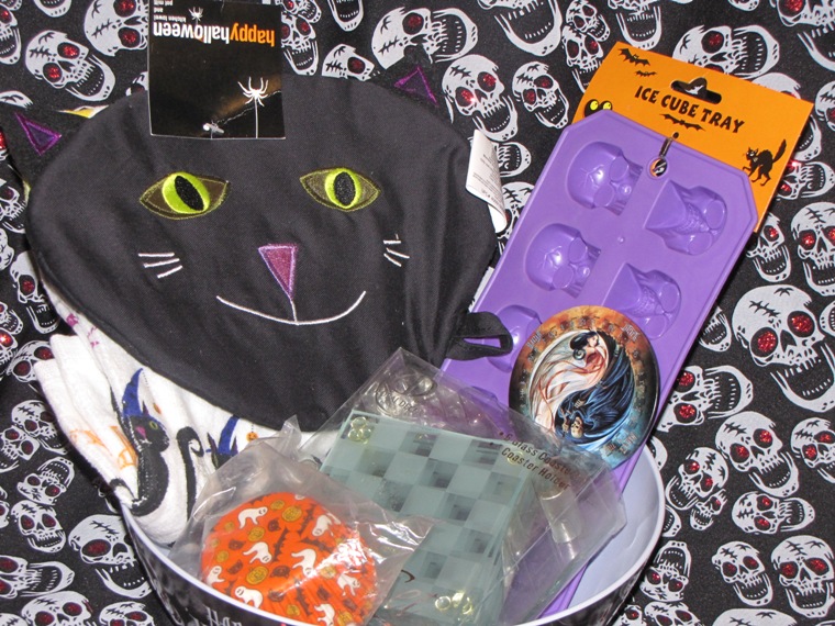 Black Cat Skull Halloween Gothic Gift Basket