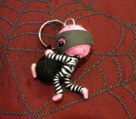Pink Heart Loot Bandit Burglar Voodoo Keychain - Click Image to Close
