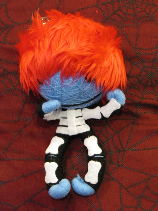 Blue Black & White Skelly w Red Hair Large Voodoo Doll Blue Black & White Skelly w Red Hair Large Voodoo Doll