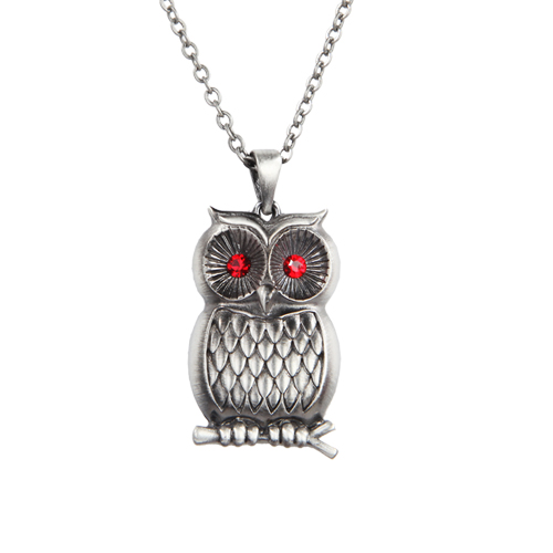 Owl Necklace w Red Eyes - Click Image to Close