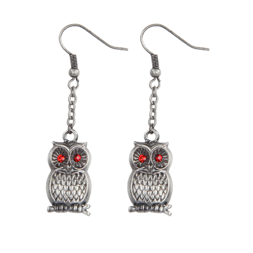 Owl Earrings w Red Eyes - Click Image to Close