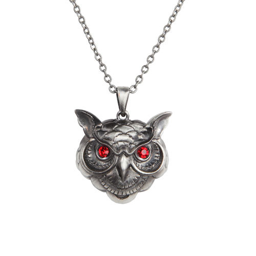 Owl Head Necklace w Red Eyes - Click Image to Close