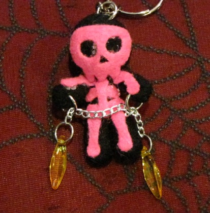 Black and Pink Shackled Skelly with Jewel Voodoo Keychain