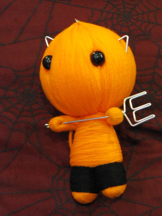 Orange Devil Cat Cutie w Pitchfork Large Voodoo Doll
