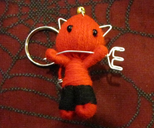 Red Devil Cat Cuties w Pitchfork & Bell Voodoo Keychain
