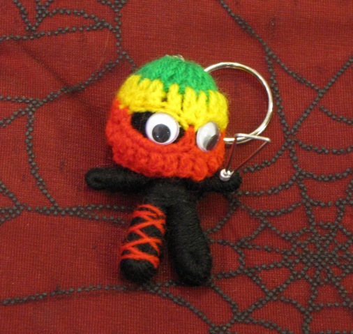 Crazy Black and Red Rasta with Knife Voodoo Keychain - Click Image to Close