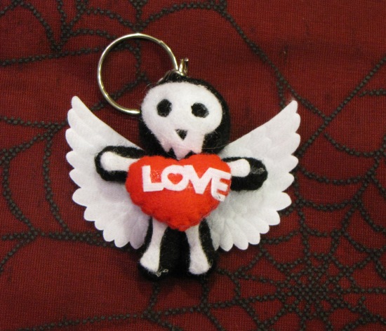 Black and White Love Skelly Angel Keychain - Click Image to Close