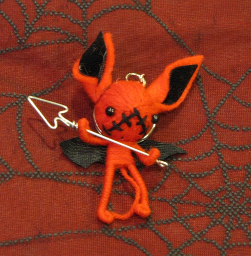 Red Gremlin Devil with Pitchfork and Wings Voodoo Keychain
