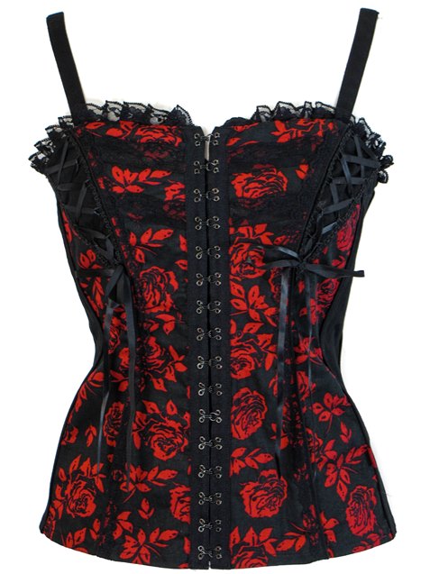 Tripp Black and Red Flower Gothic Corset Top