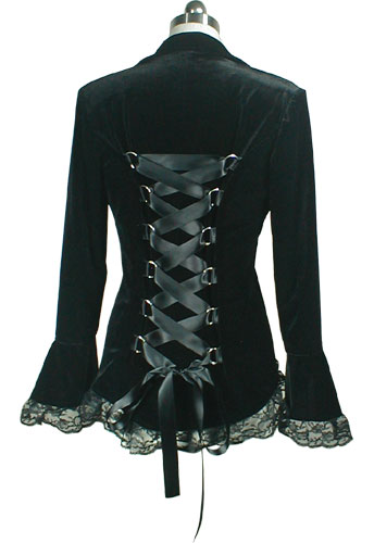Black Gothic Lace Trim Corset Velvet Jacket - Click Image to Close