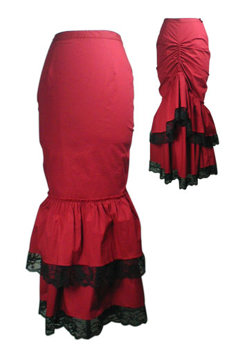 Red Gothic Victorian Lace Long Skirt