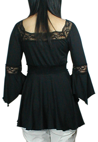 Black Lacing-Up Corset Lace Top Blouse - Click Image to Close