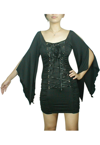 Black Lace-Up Angel Corset Mini Dress