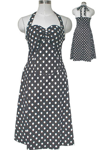 Plus Size Rockabilly Black and White Polka-Dot Halter Dress - Click Image to Close