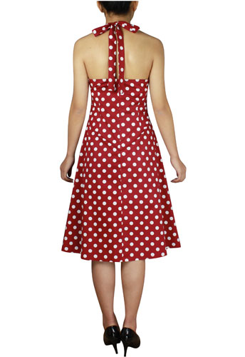 Plus Size Rockabilly Red and White Polka-Dot Halter Dress - Click Image to Close
