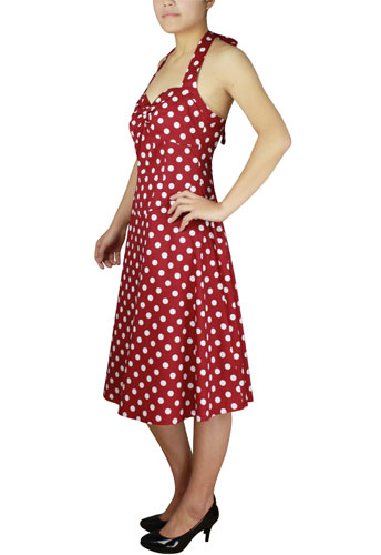 Plus Size Rockabilly Red and White Polka-Dot Halter Dress - Click Image to Close