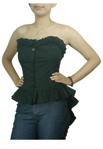 Plus-Size Black Gothic Lolita Ruffle Corset Top