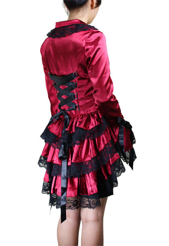 Plus-Size Victorian Gothic Punk Corset Red Satin Jacket - Click Image to Close