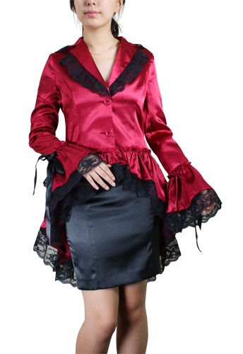 Plus-Size Victorian Gothic Punk Corset Red Satin Jacket - Click Image to Close