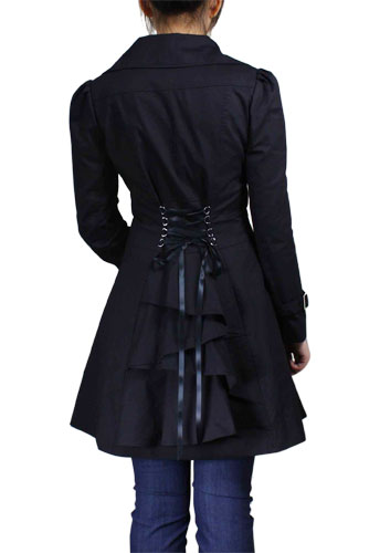 Plus Size Gothic Black Lace Up Ruffled Jacket - Click Image to Close