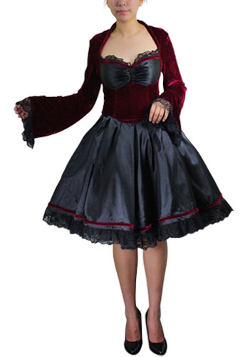Burgundy and Black Gothic Corset Swing Dress