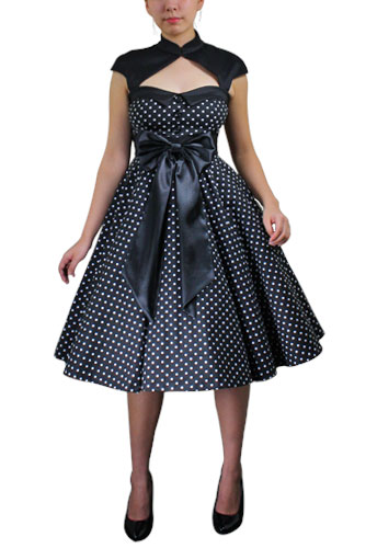 Plus Size Black Archaize Polka Dot Dress