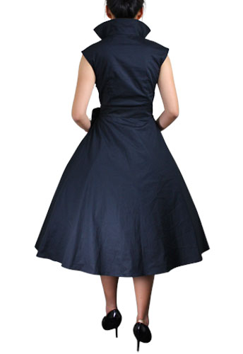 Plus Size Black Retro Rockabilly Swing Belted Pleat Dress - Click Image to Close