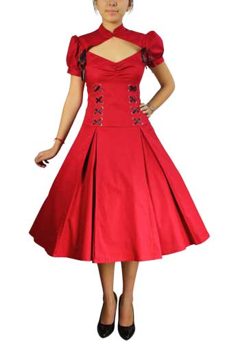 Plus Size Red Gothic Lace-up Ruffles Dress - Click Image to Close