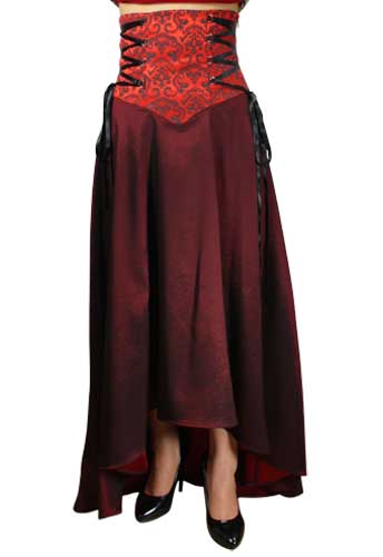 Plus Size Burgundy Gothic Corset Ribbon Asymmetry Skirt