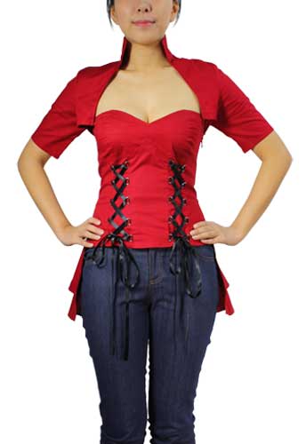 Plus Size Red Double Lace Up Corset Top - Click Image to Close