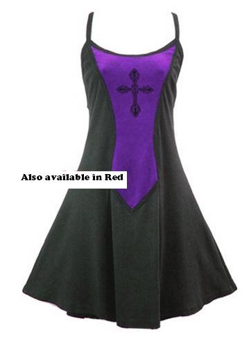 Dark Star Gothic Short Black Purple Mini Dress with Cross