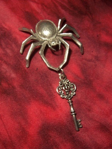Spider Brooch with Skeleton Key by Raven