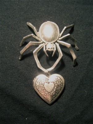 Spider Brooch w Heart Locket By Raven