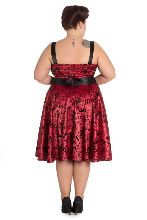 Hell Bunny Plus Size Gothic Red Tattoo Flock Rockabilly Dress - Click Image to Close