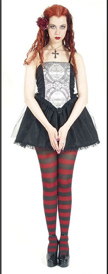 Eternal Love Gothic Pewter Crucifix & Roses Mini Dress Tutu - Click Image to Close