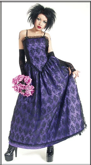Eternal Love Gothic Violet Taffeta Lace Party Dress - Click Image to Close