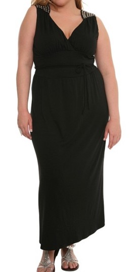 Black Embellished-Shoulder Maxi Dress