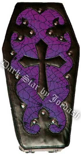 Dark Star Purple Gothic PVC Coffin Cross Backpack Purse - Click Image to Close