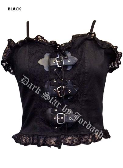 Dark Star Gothic Black Basque PVC Buckle Top