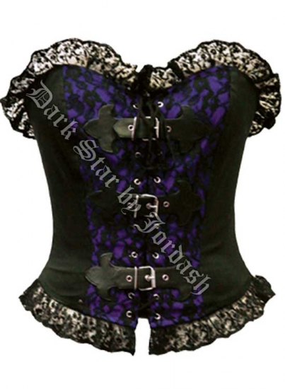 Dark Star Gothic Purple and Black Basque PVC Buckle Top