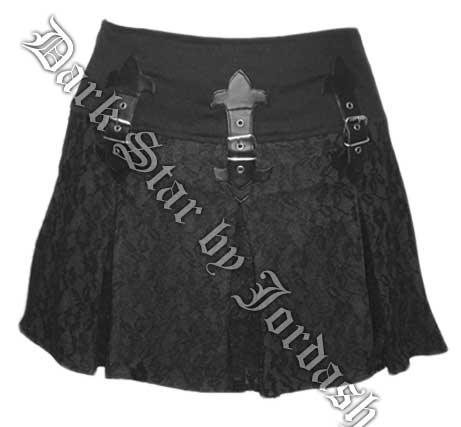 Dark Star Gothic Black Lace PVC Mini Skirt - Click Image to Close