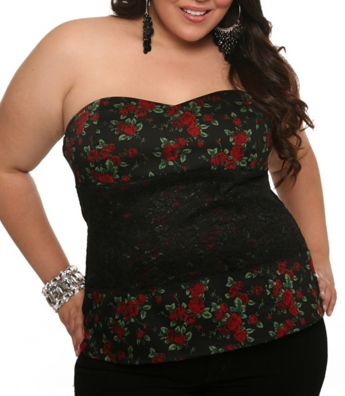 Black Rose Lace-Waist Tube Top