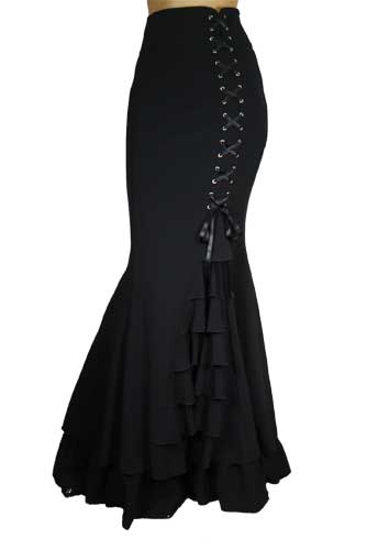 Plus Size Black Gothic Long Fishtail Ruffles Skirt - Click Image to Close