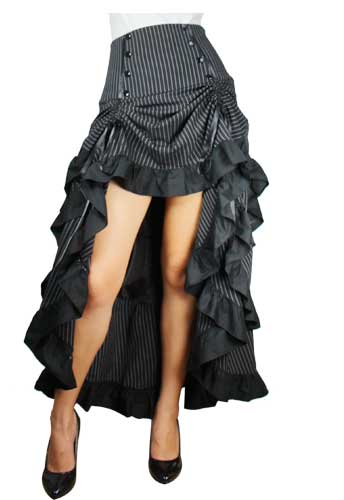 Plus Size Gothic Black Pinstripe Three Tiered Tail-skirt - Click Image to Close