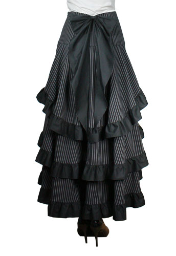 Plus Size Gothic Black Pinstripe Three Tiered Tail-skirt - Click Image to Close