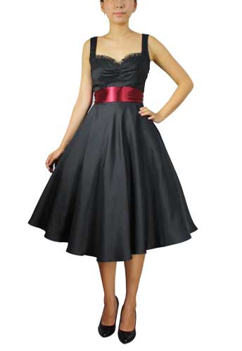 Plus Size Black and Red Satin Retro Rockabilly Dress - Click Image to Close