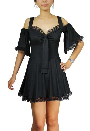 Plus Size Black Open Shoulder Gothic Top Mini Dress Plus Size Black Open Shoulder Gothic Top Mini Dress