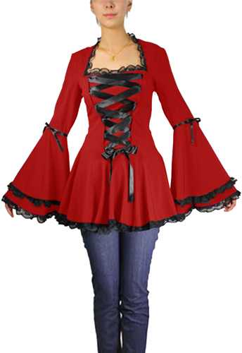Plus Size Red Gothic Corset Ribbon Lace Top - Click Image to Close