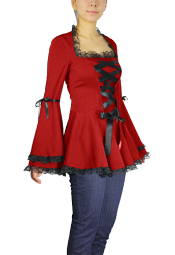 Plus Size Red Gothic Corset Ribbon Lace Top - Click Image to Close