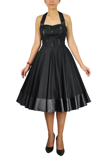 Plus Size Black Tie Back Rockabilly Gothic Swing Dress - Click Image to Close